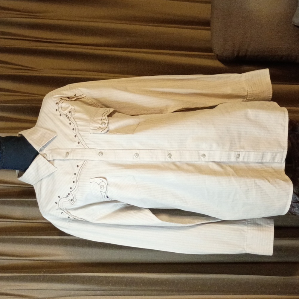 Vintage Men's Beige Western Embroidered Button-Up Shirt By Franky Max